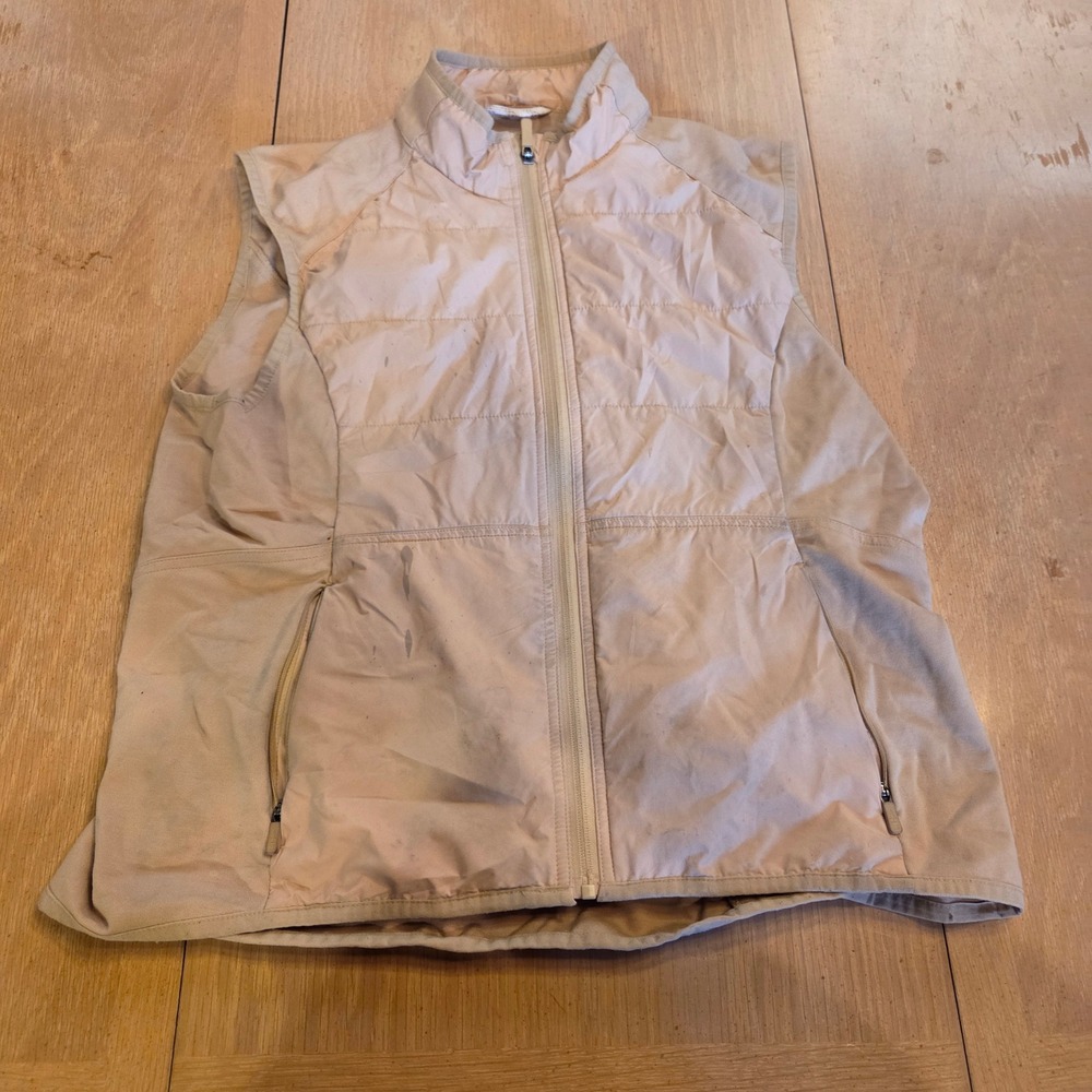 Bass Outdoor Womens Large‎ Beige Quilted Full Zip Puffer Vest Mock Neck Gorpcore